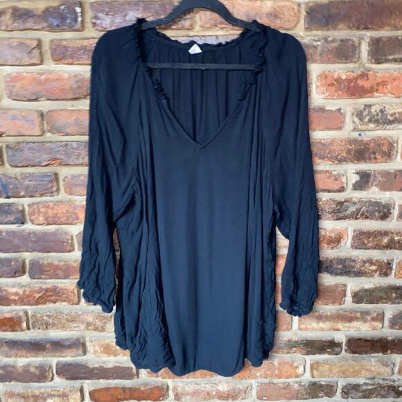 Old Navy Black Ruffled Crinkle-Textured Poet Long Sleeve Blouse Women's Size 4X - Picture 2 of 7